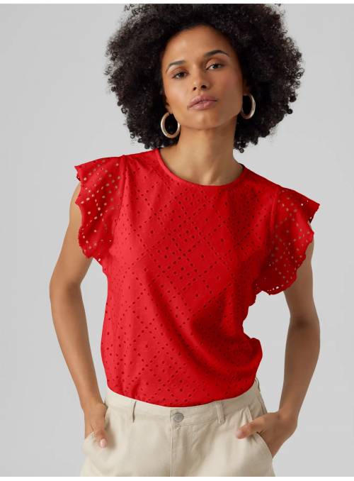 CAMISETA TROQUELADA ROJA VERO MODA