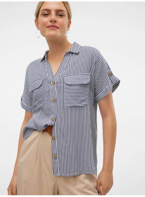 BLUSA BUMPY RAYAS AZUL VERO MODA