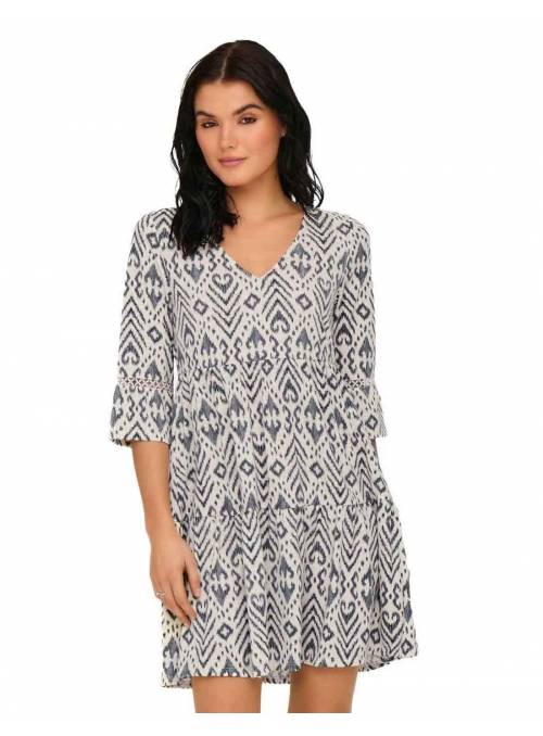 VESTIDO DORA M3/4 AZUL Y BLANCO JDY