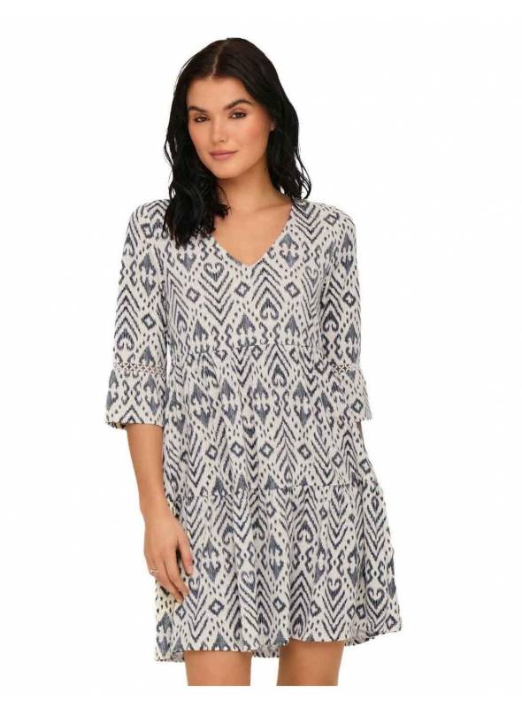 VESTIDO DORA M3/4 AZUL Y BLANCO JDY