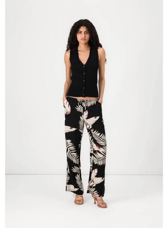 PANTALON EASYU NEGRO ESTAMPADO VERO MODA