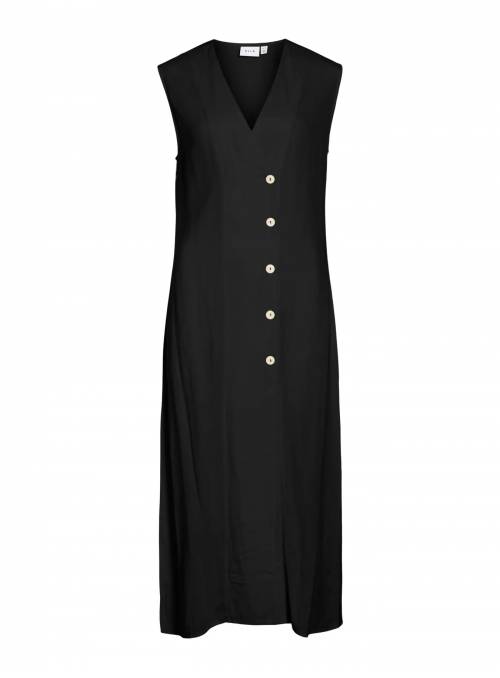 VESTIDO VILA NEGRO MIDI BOTONES