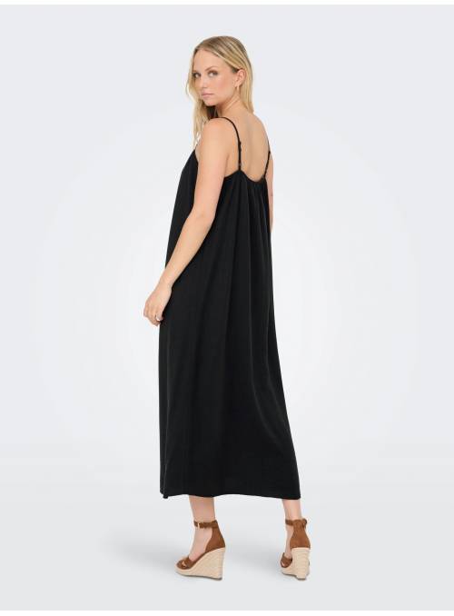 VESTIDO LLINO MAXI NEGRO ONLY