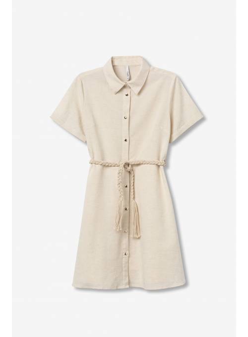 VESTIDO EARLY BEIGE CON LINO