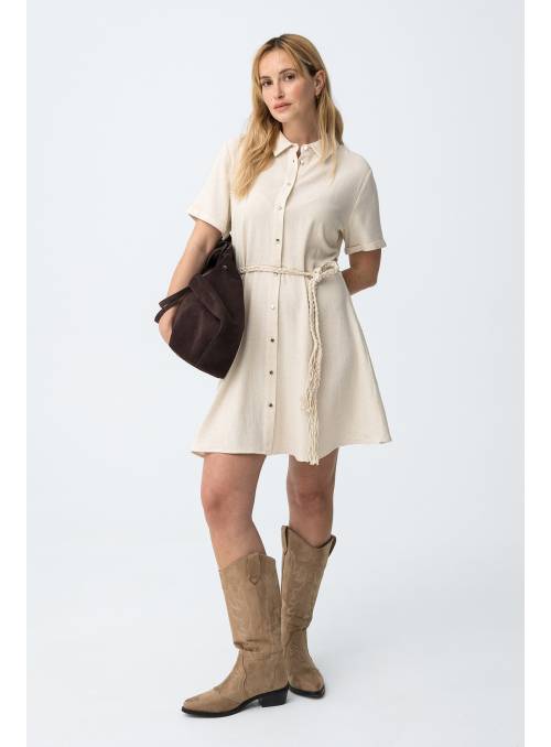 VESTIDO EARLY BEIGE CON LINO