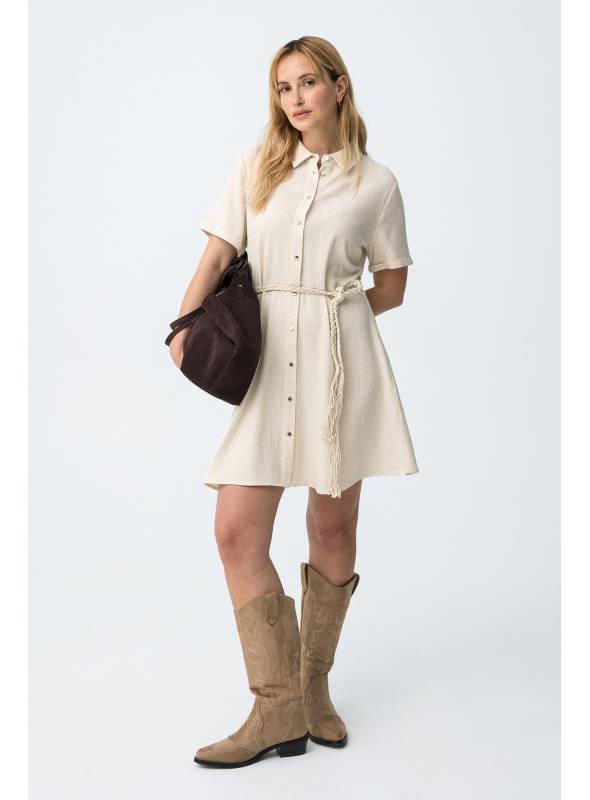 VESTIDO EARLY BEIGE CON LINO