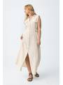 VESTIDO CAMISERO FAVO BEIGE CON LINO