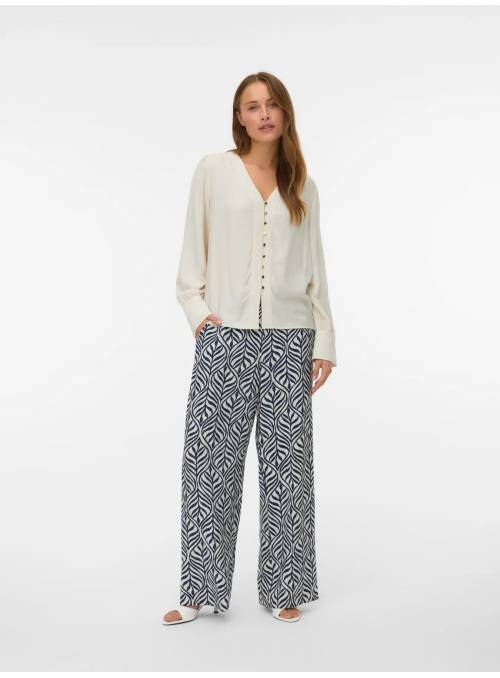 PANTALON VESTIR FLUIDO ESTAMPADO AZUL