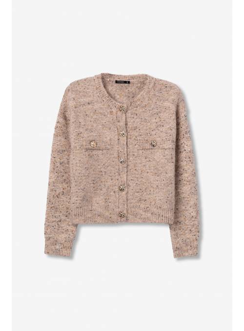 CARDIGAN PUNTO BEIGE JASPEADO